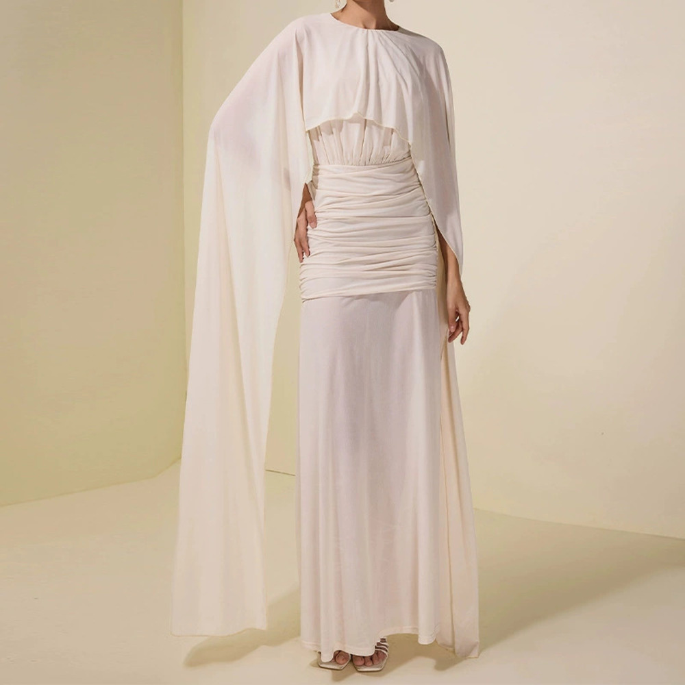 Forever 21 White Ruffle Patchwork Waist Cinching Cape Dress